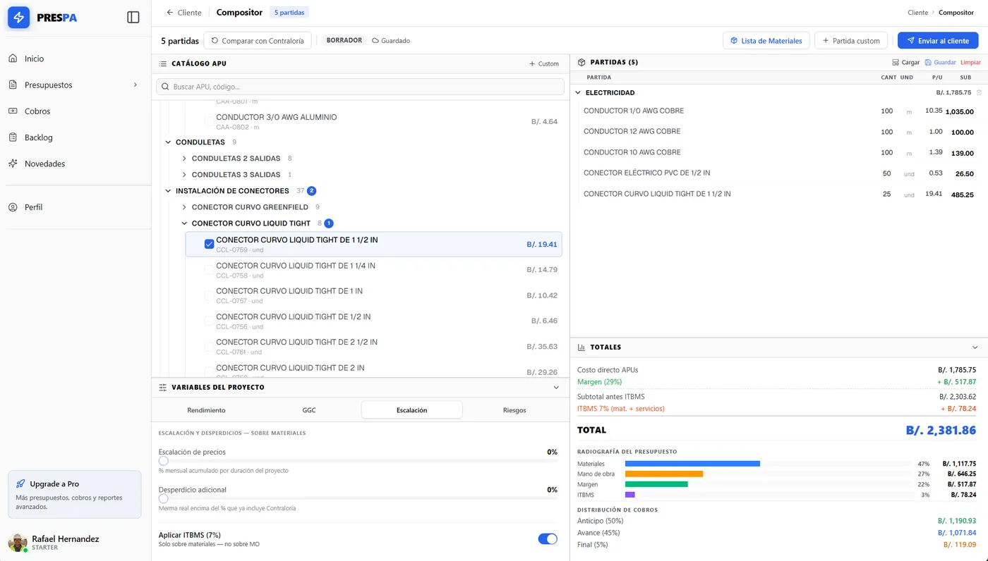Compositor visual de presupuestos